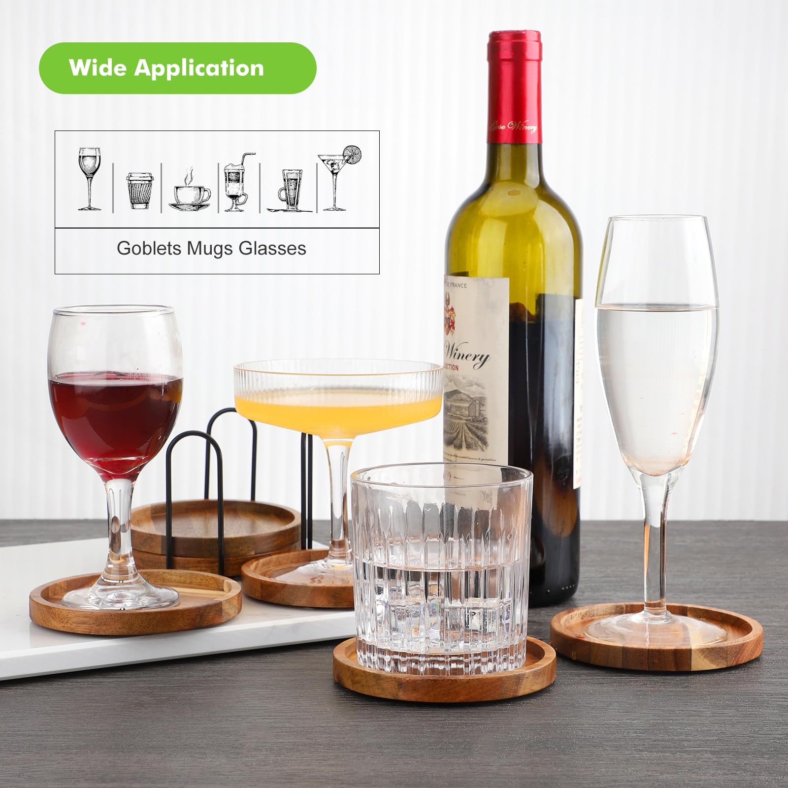 WLWNWFT acacia coasters non-slip base prevent sliding on tabletop.