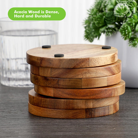 WLWNWFT acacia coasters with holder keep your table organized.
