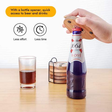 WLWNWFT bottle opener integrated coaster for quick drink access during gatherings.