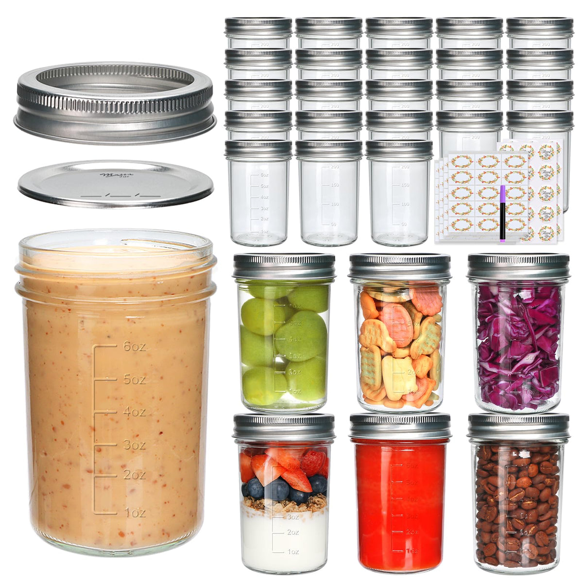 Woaiwo-q 8 oz mason jar with clear body showcases contents.