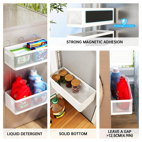 Laundry and kitchen usage on WOCHUANGSI magnetic shelf in a compact setup