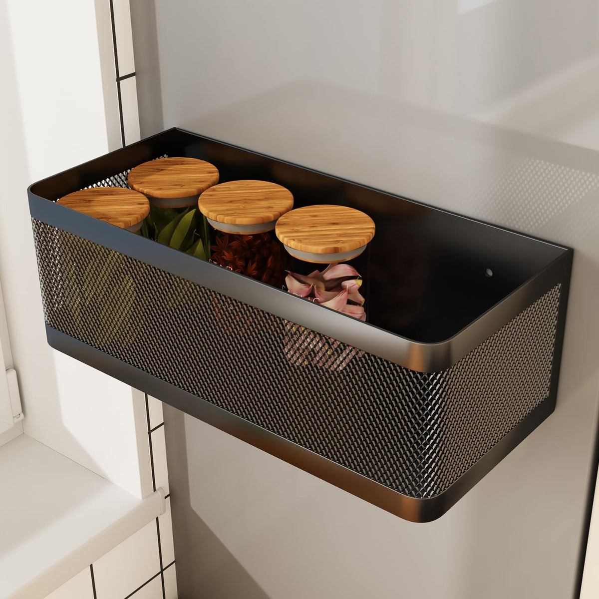 WOCHUANGSI magnetic fridge shelf securely holds items on a large 11-inch surface