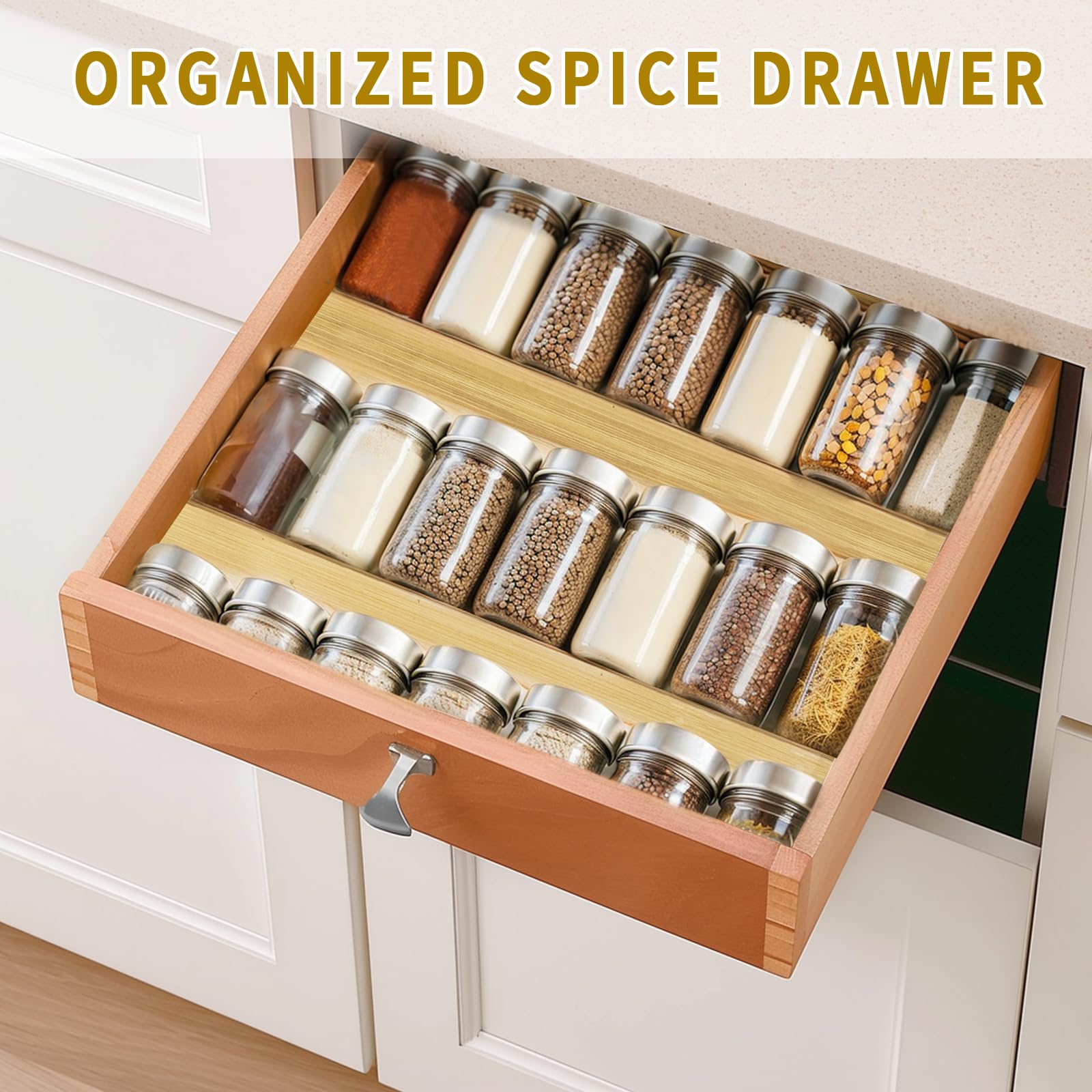WodGod bamboo spice rack closeup highlights durable bamboo texture