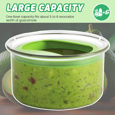 WodGod Guacamole Keeper shows the bowl holding 5–6 avocados worth of dip