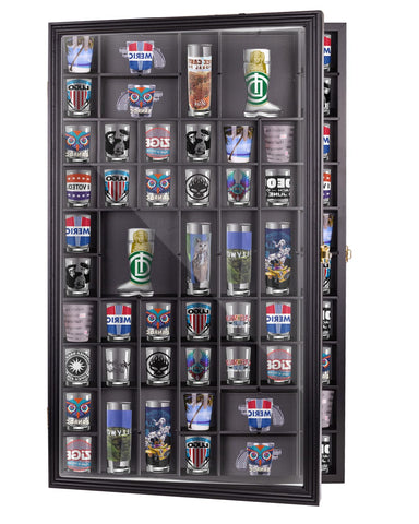 WodGod display case front view showing 70 slots for shot glasses