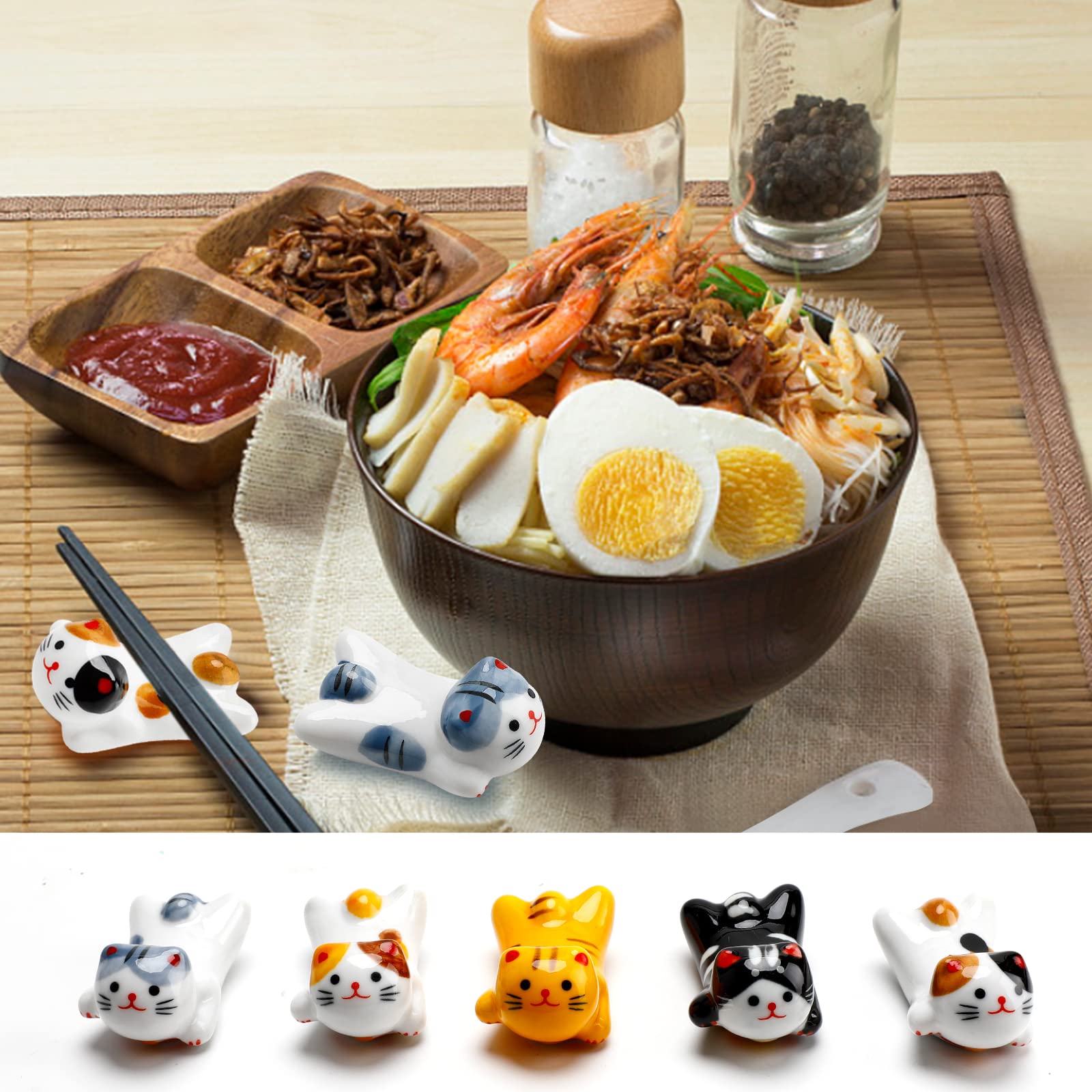 Woerma cat-chopstick-rest-packaging highlights five rest styles.