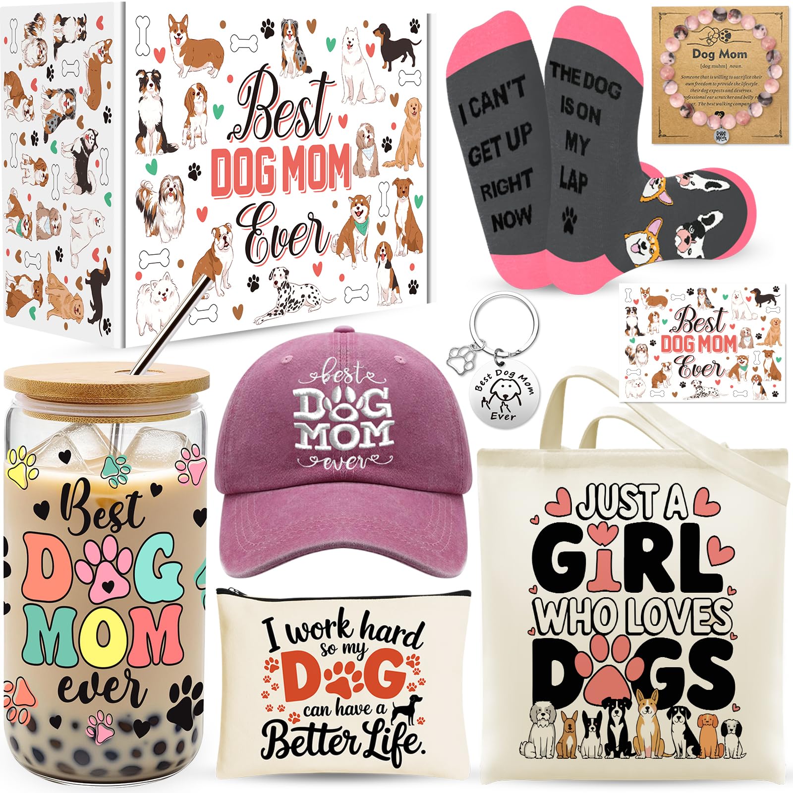 WOFIROY dog mom glass cup 16oz for iced drinks on the go.