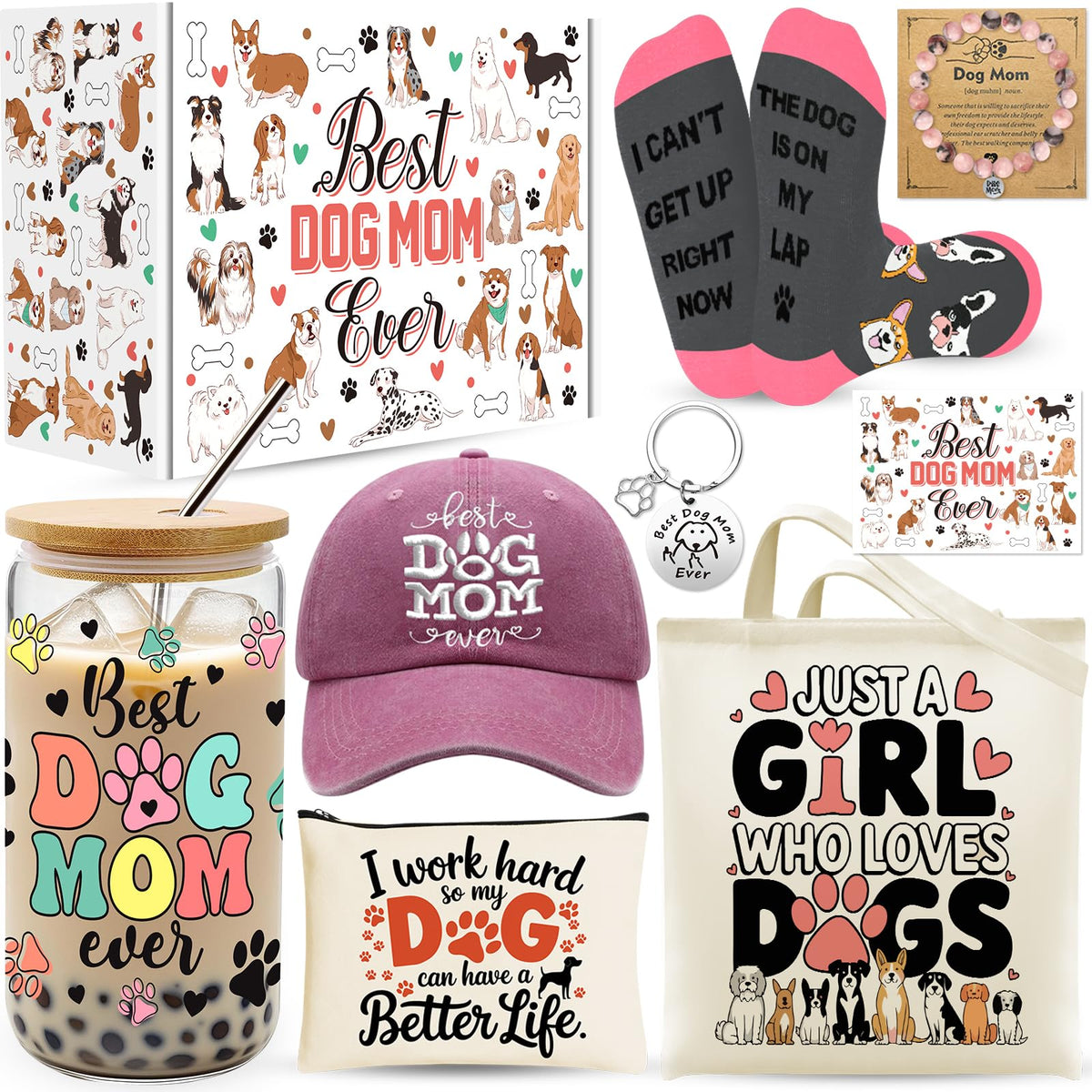 WOFIROY dog mom glass cup 16oz for iced drinks on the go.