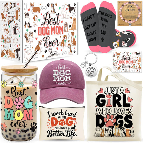 WOFIROY dog mom glass cup 16oz for iced drinks on the go.