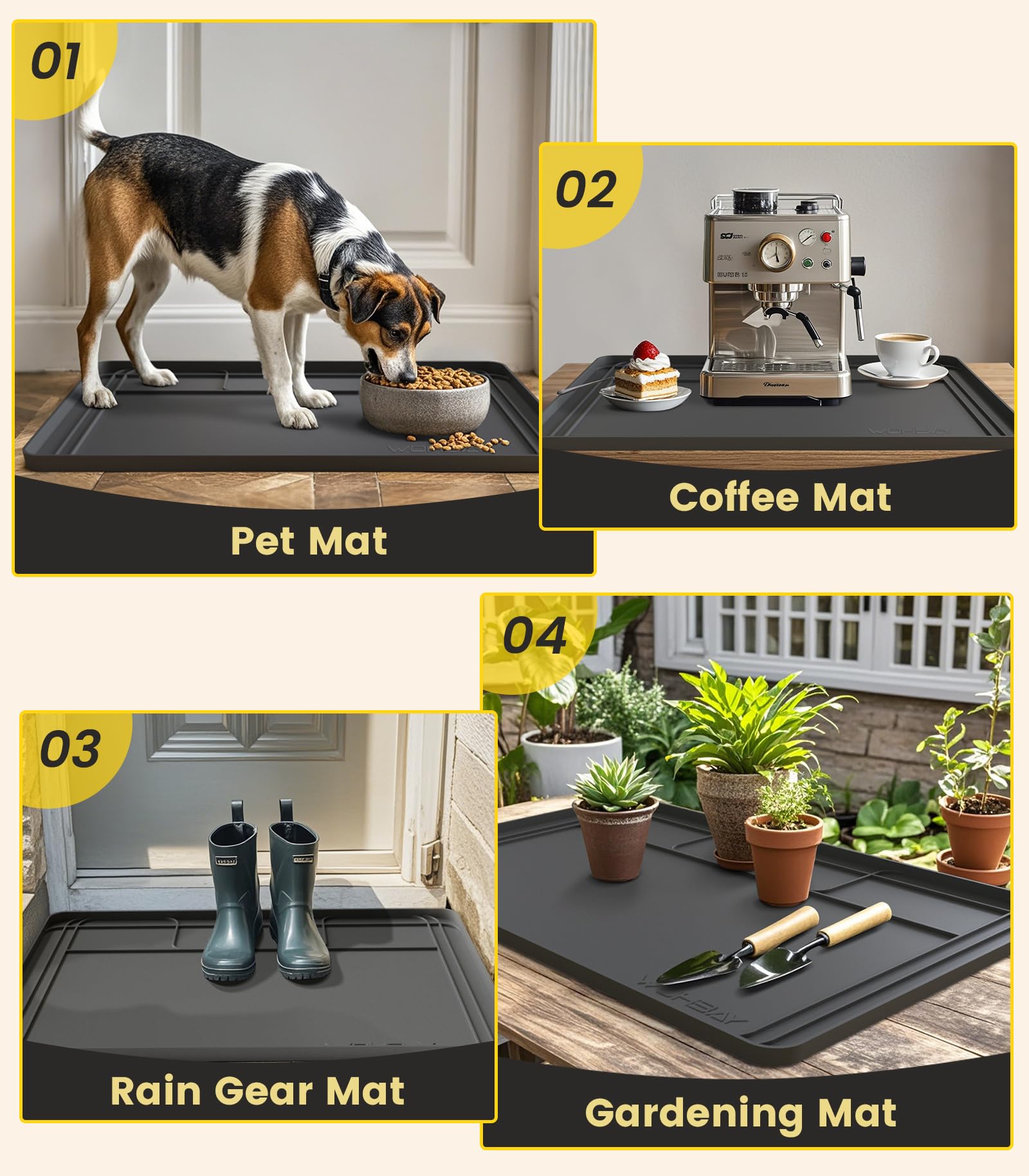 Wohbay under-sink mat cleans easily with water.