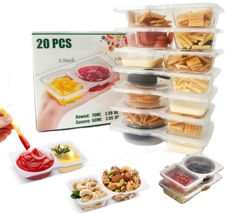 WOIRHWEH double-compartment snack container with lid showing separate sauces.