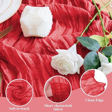 Wokceer boho gauze table runner with light, sheer drape.
