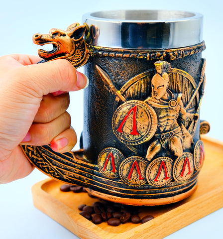 WOKHACH Spartan mug side design features Norse-inspired detailing
