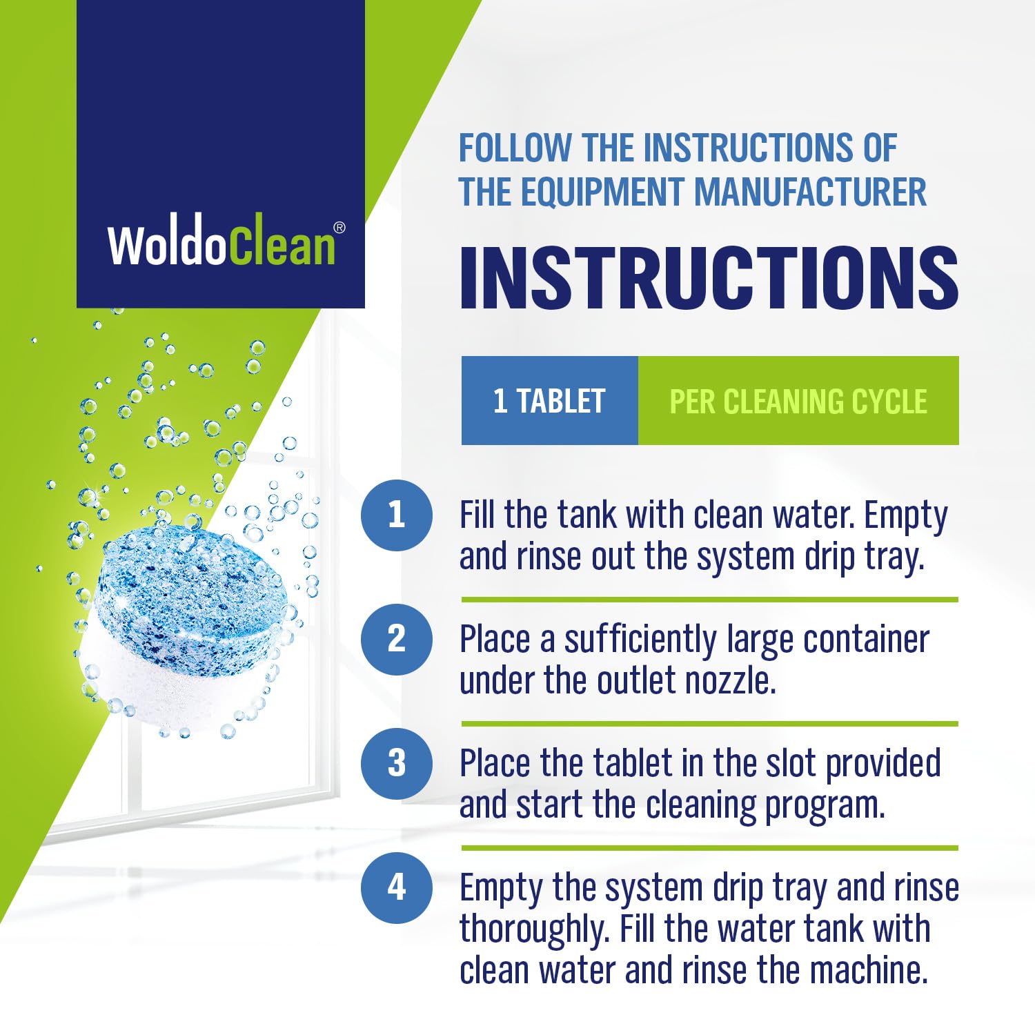 WoldoClean clean cycle ready tablet for easy maintenance
