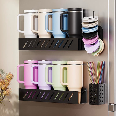Wolera Stanley cup holder fridge-mount keeps tumblers organized and accessible.