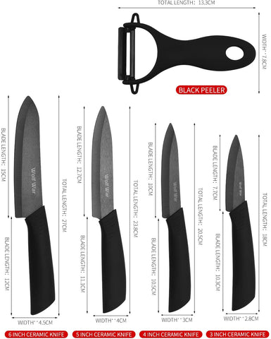 Wolf War ceramic knife set with sheaths protecting blades after use.