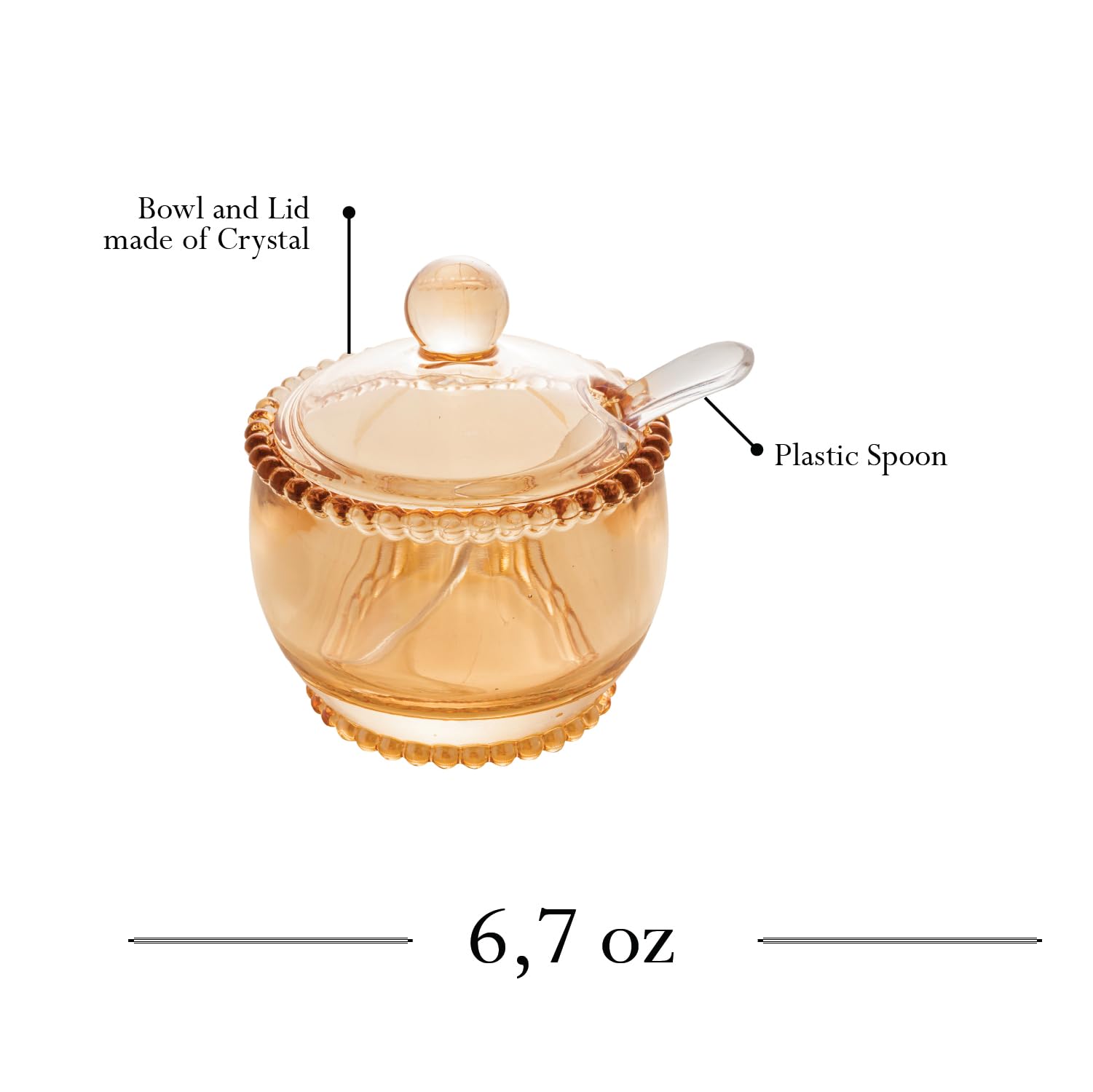 WOLFF Elegant amber crystal sugar bowl on countertop complements modern decor.