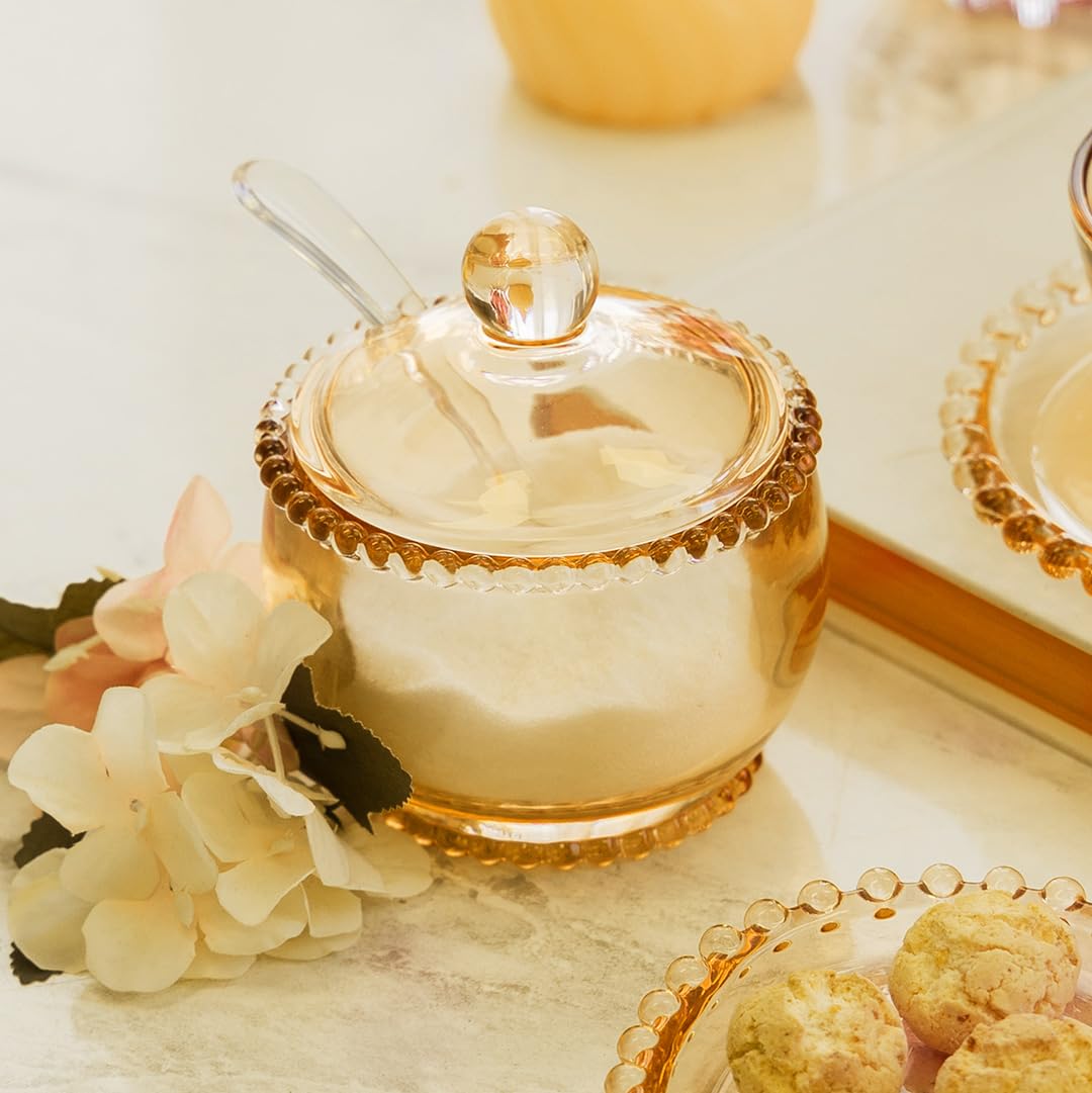 WOLFF Pearl crystal sugar bowl on buffet for sugar, candy, or condiments.