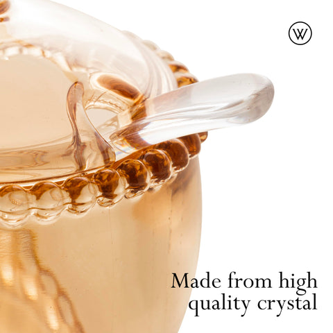 WOLFF Pearl Crystal Sugar Bowl amber close-up highlighting crystal clarity.