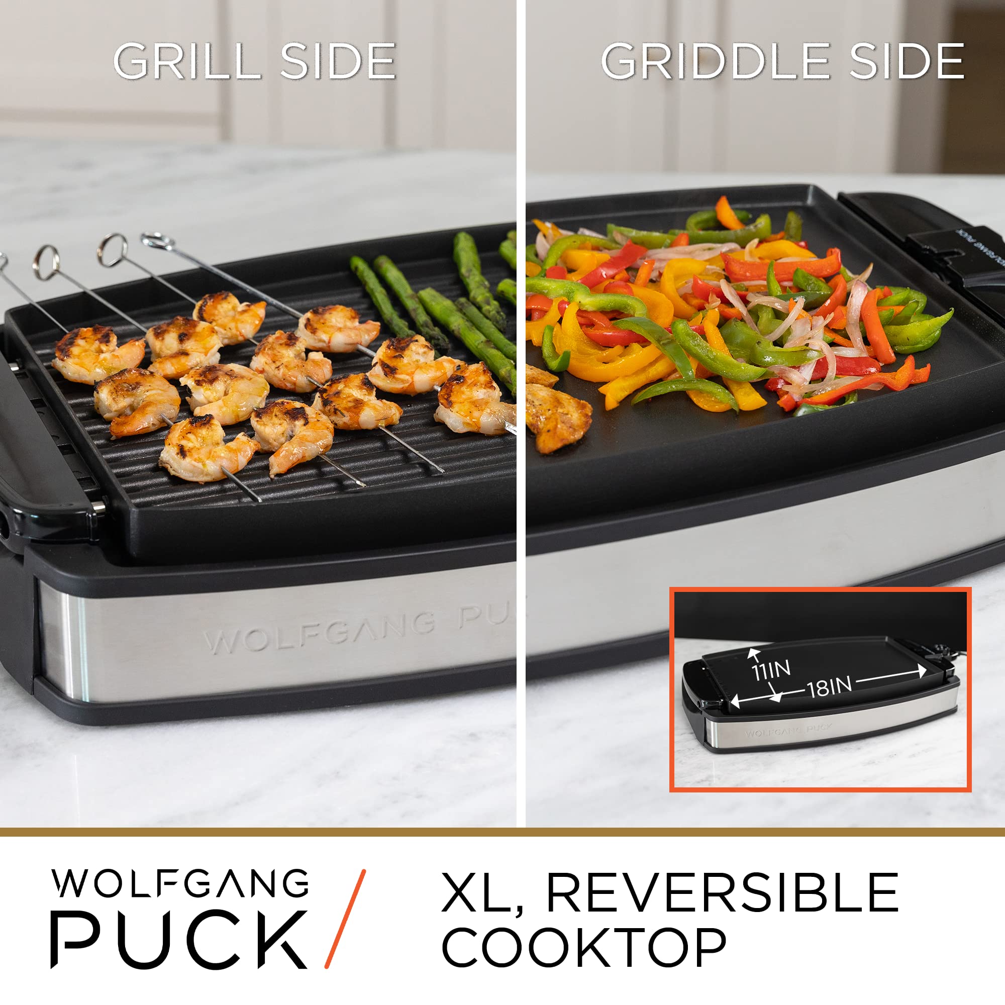 Wolfgang Puck XL griddle side ready for pancakes and breakfast favorites