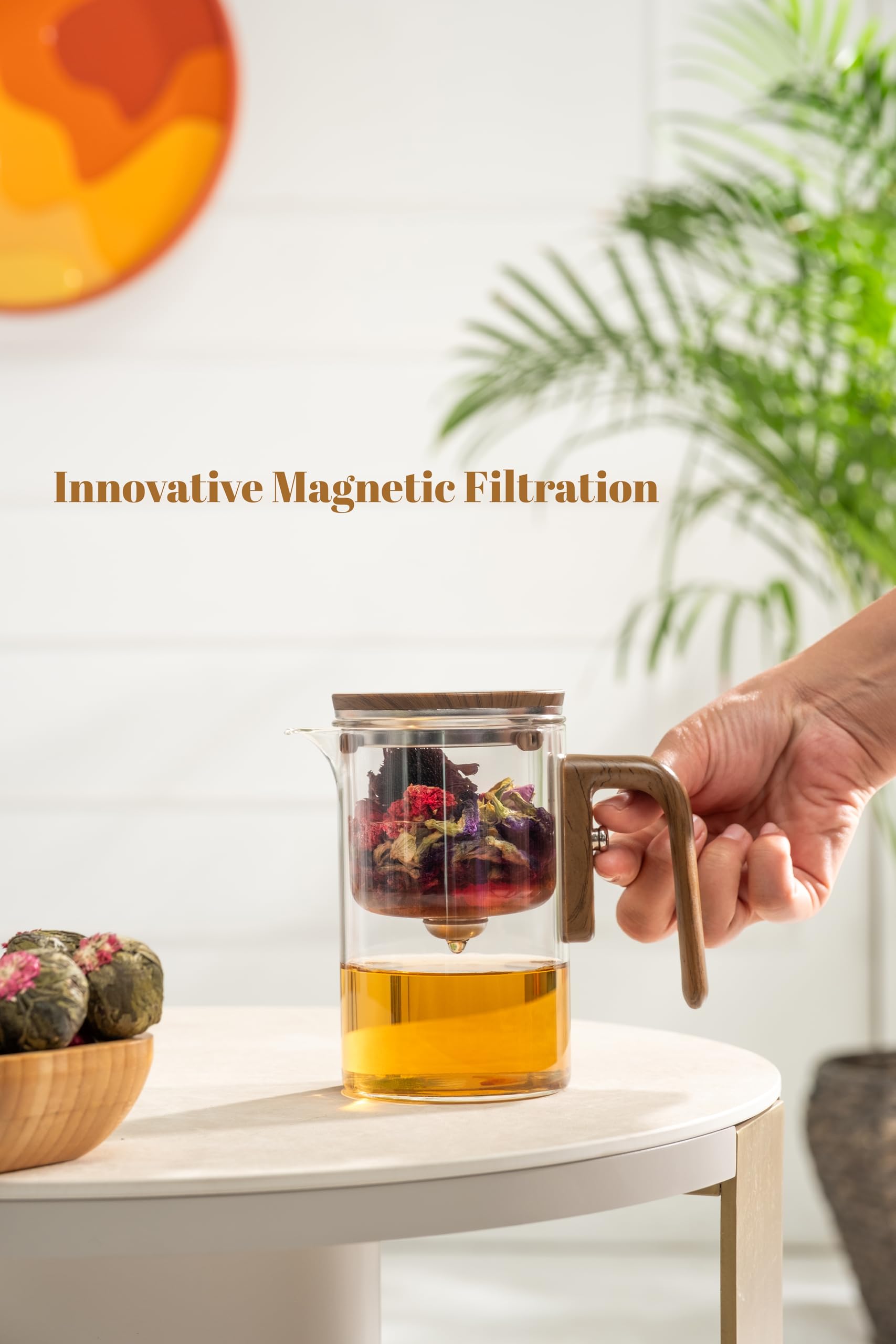 WOLTBLOOM Enchanti Tea Pot magnetic water separation enables precise brews.