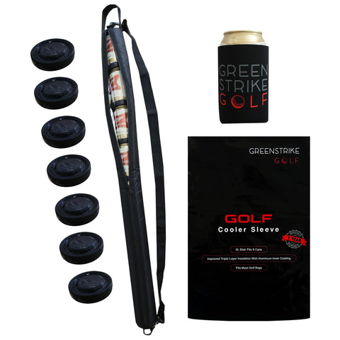 WOLVIO beer sleeve on golf bag showing 9-can capacity for on-course cold drinks