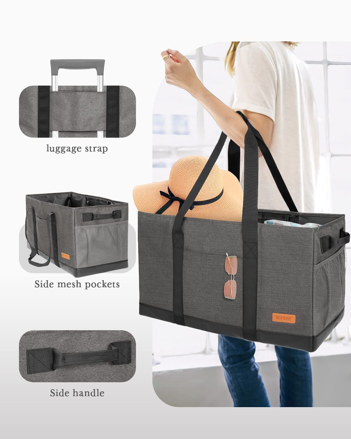 WONDAY tote bag folded compact image; foldable design for easy storage.
