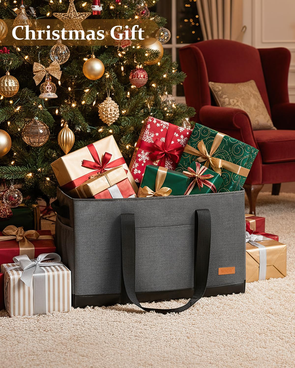 WONDAY tote bag strong handles; reinforced stitching supports heavy loads.