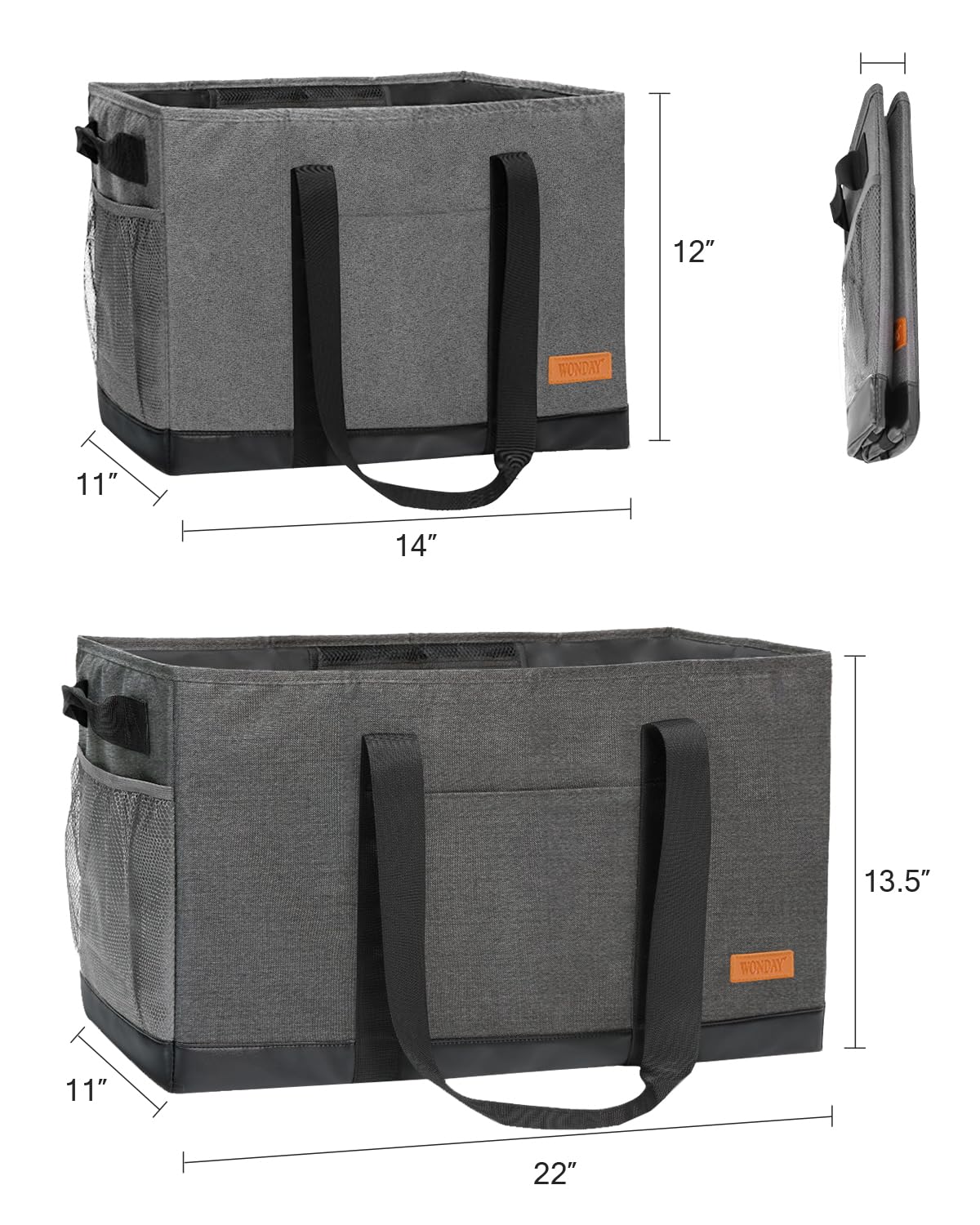 WONDAY tote bag waterproof bottom; leather-wrapped base protects items.