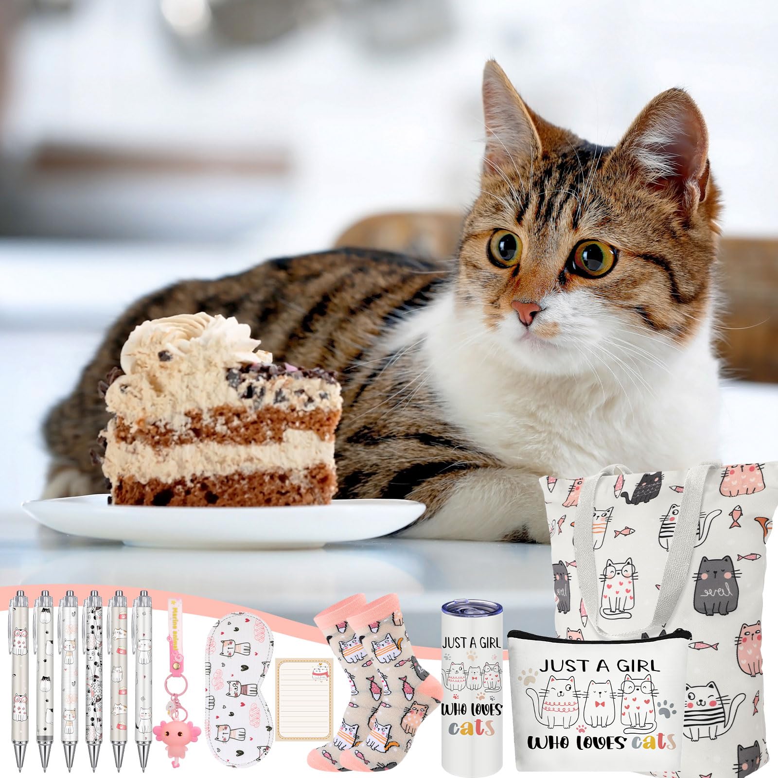 Wonderjune cat sticky notes and soft eye mask for reminders and rest.