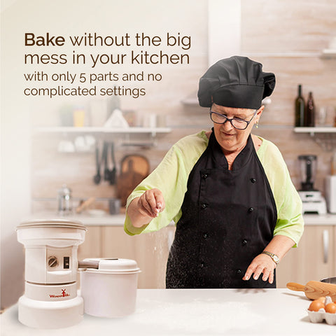 WonderMill easy-clean cyclo-canister simplifies post-milling cleanup.