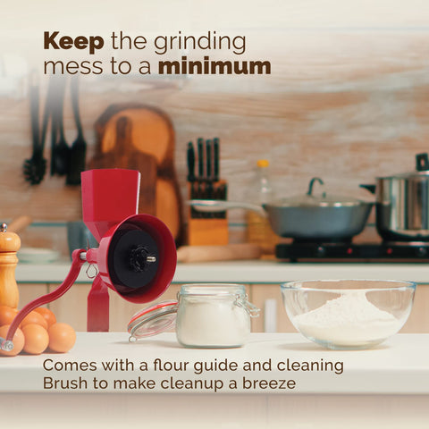 WONDERMILL Junior Deluxe table-mount setup secures the mill for steady grinding.