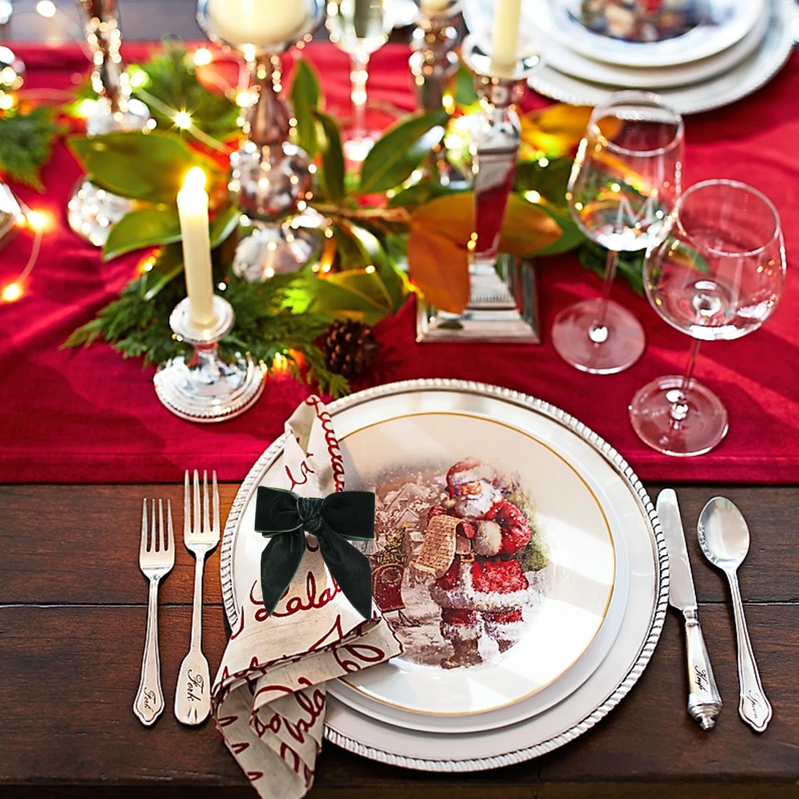 Wonlex green bow napkin ring on a napkin for chic setup.