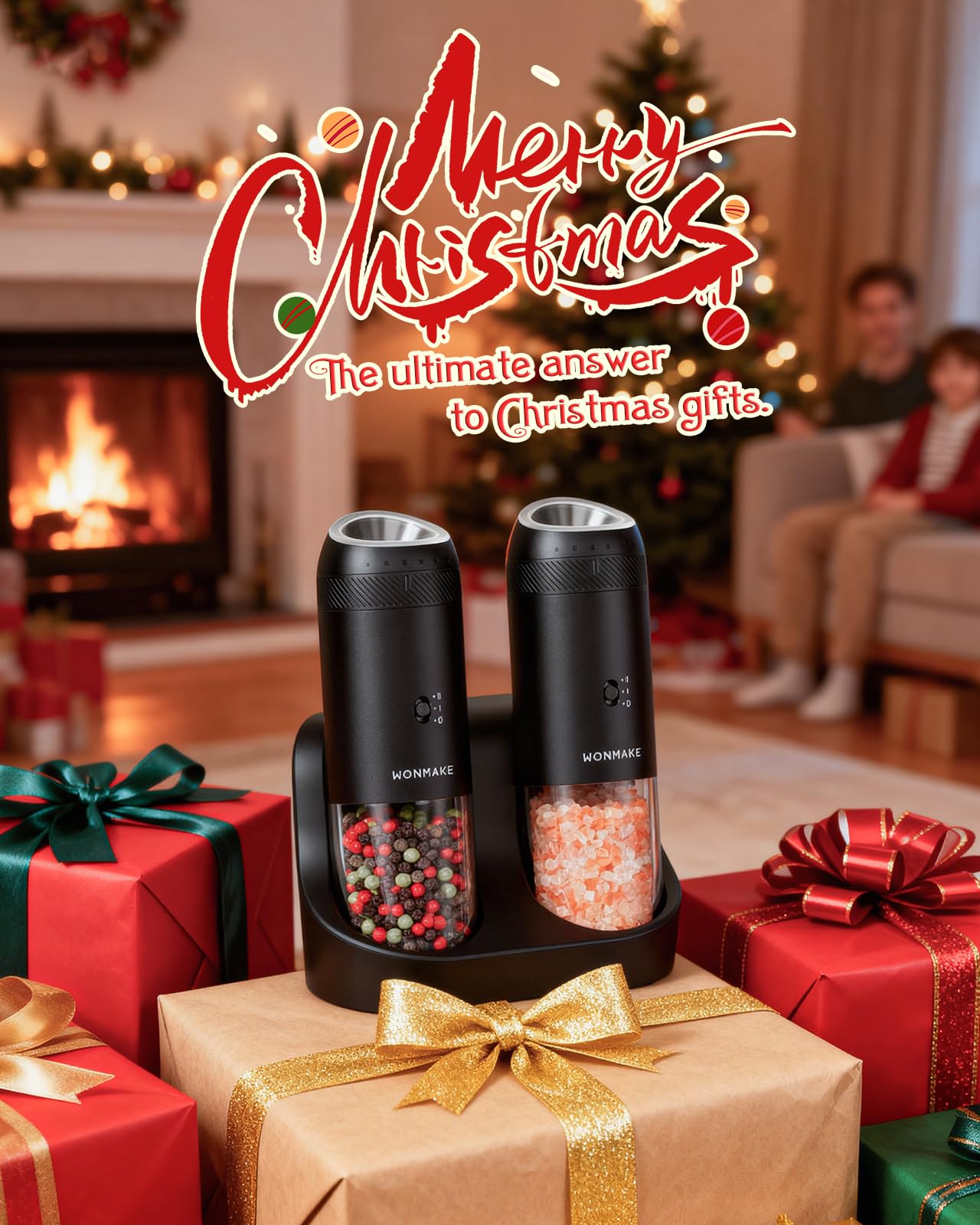 Wonmake gravity pepper grinder base showing coarse to fine grind option