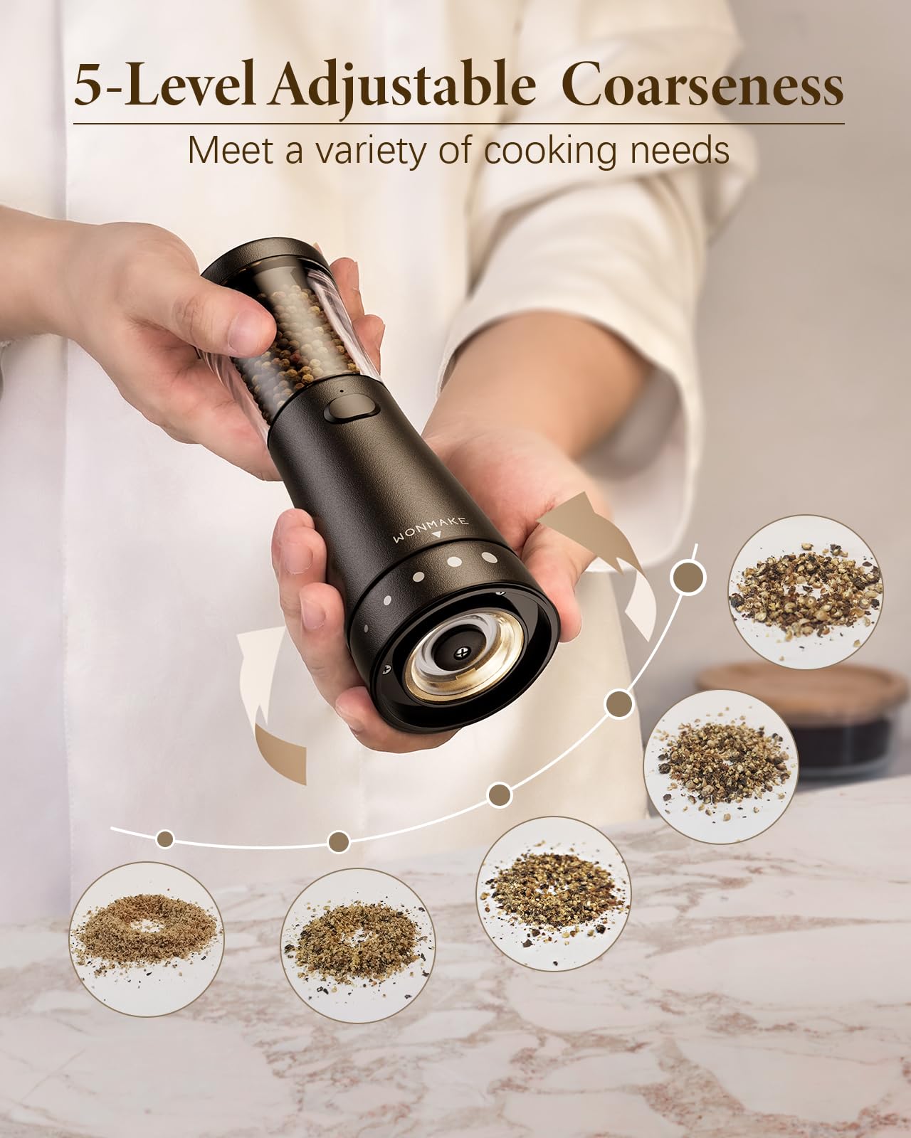 WONMAKE large capacity 4.5 oz chamber visible in the grinder