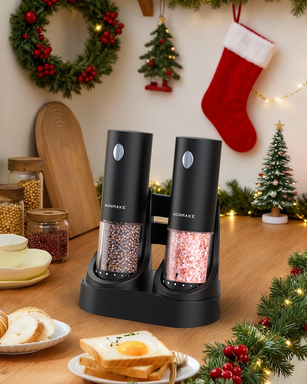WonMake salt pepper grinder 6 level coarseness for customizable flavor textures