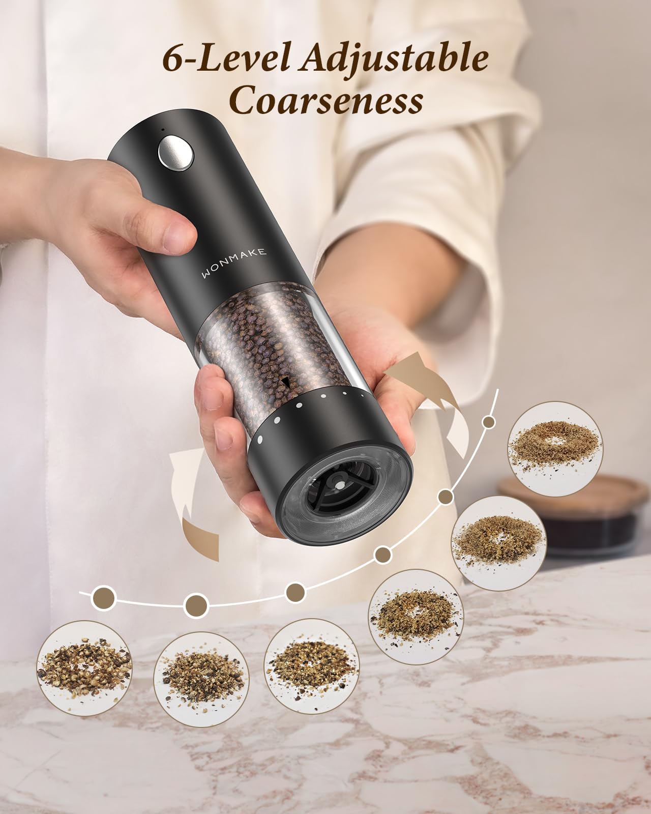 WonMake grinder supports one-handed operation for quick seasoning