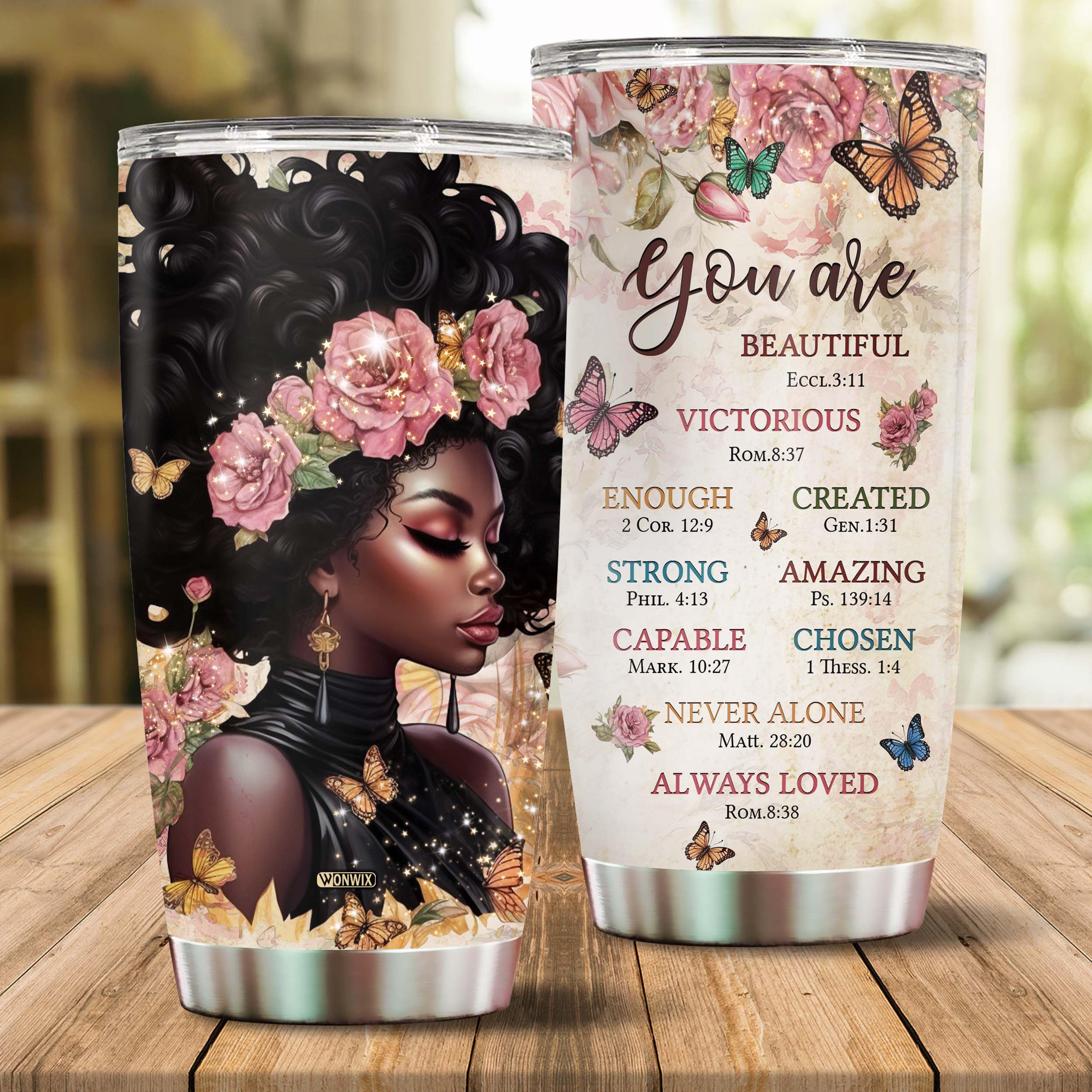 WONWIX Black Queen tumbler closeup insulation highlights long-lasting cold or hot beverages.