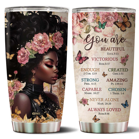 WONWIX Black Queen tumbler with lid on demonstrates secure seal for on-the-go sipping.