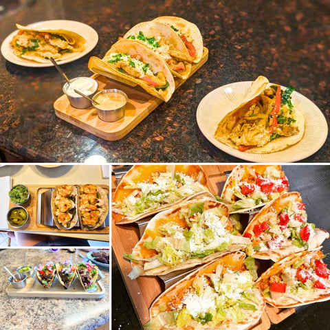 Woobud bamboo taco tray for easy transport and stackability.