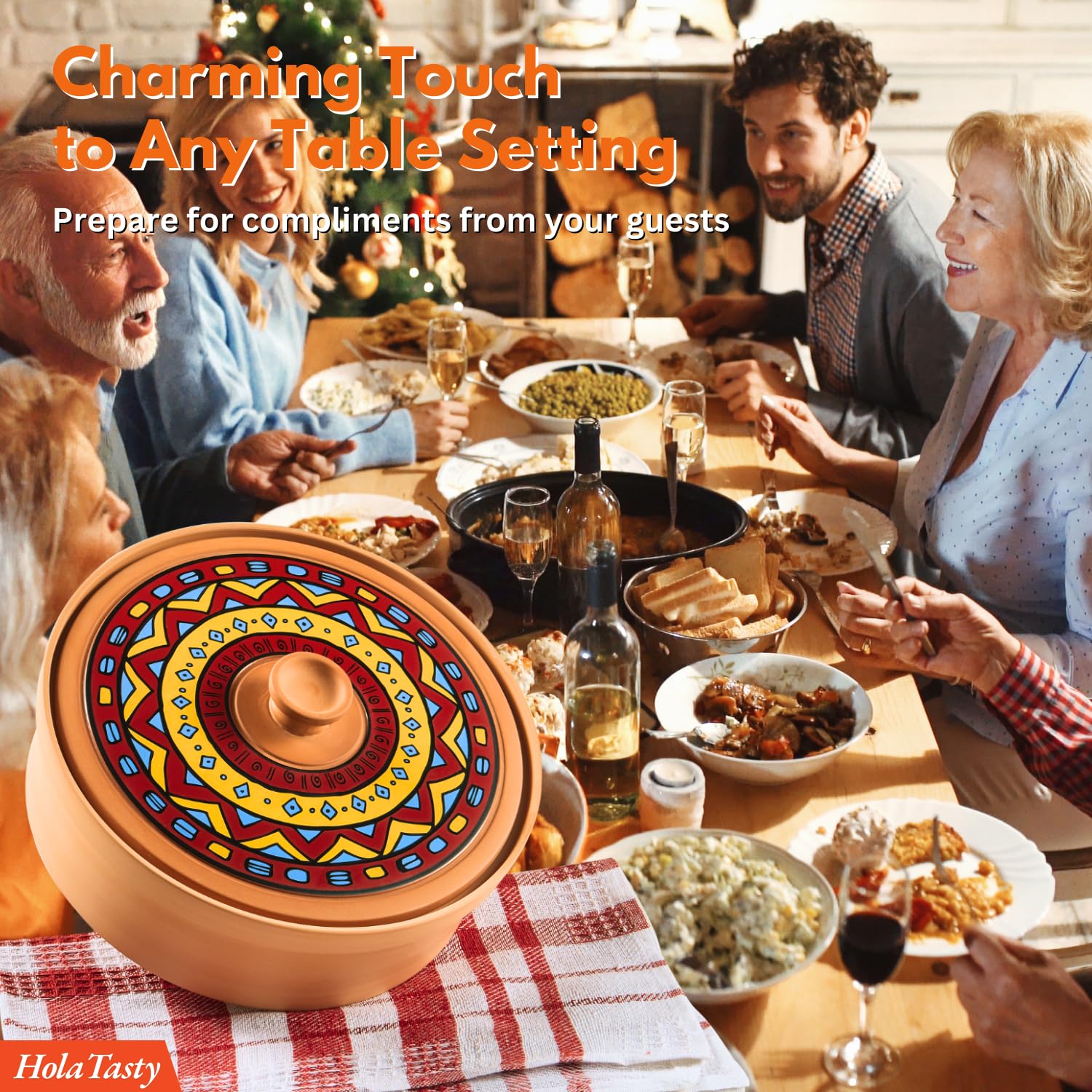 Harvest dinner setup featuring the Woobud tortilla warmer as a centerpiece.