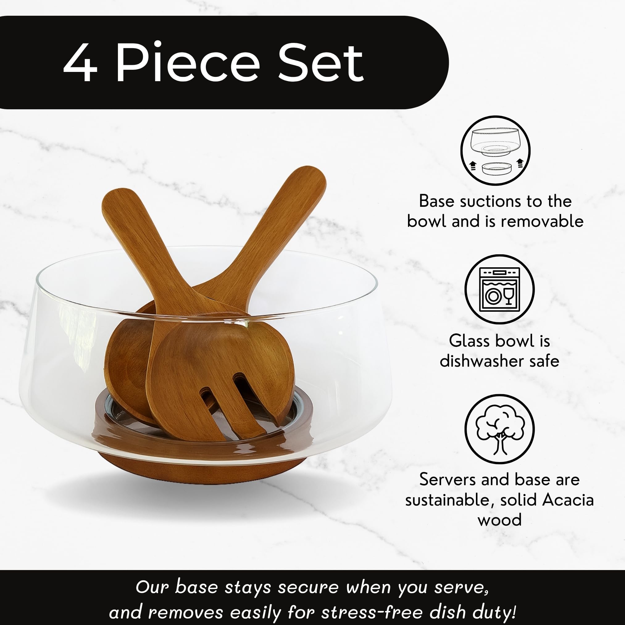 Wood & Whisk acacia wood base removable for easy cleaning