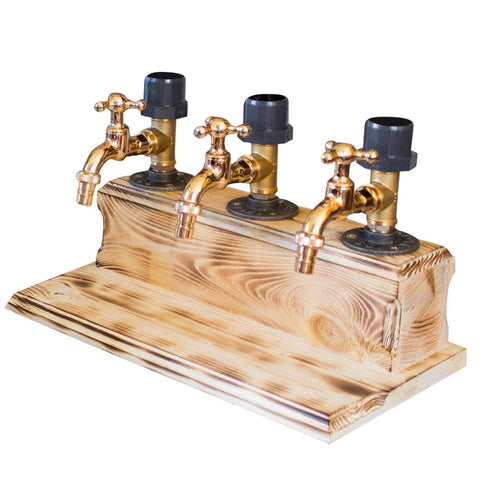 Wood Faucet Shaped Whisky Liquor Dispenser on bar setup for home entertaining