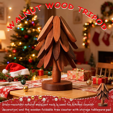 Wooden Trivet Tree close-up shows polished texture and warm walnut grain for premium kitchen decor