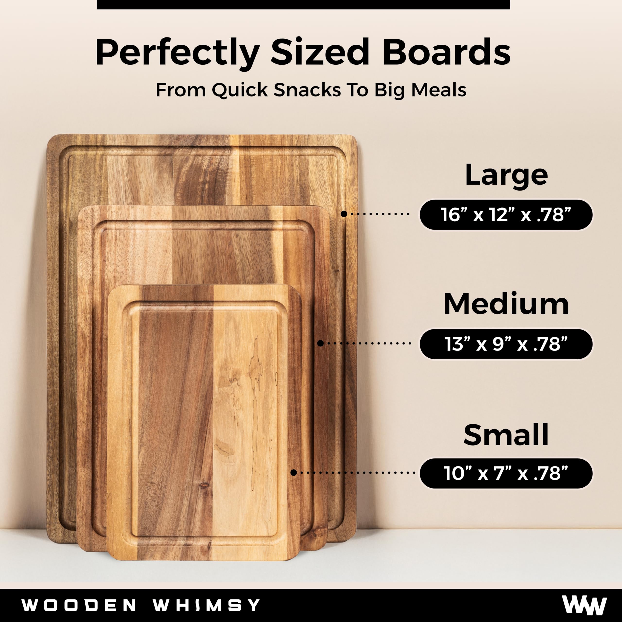 Wooden Whimsy medium acacia board for slicing cheese and vegetables
