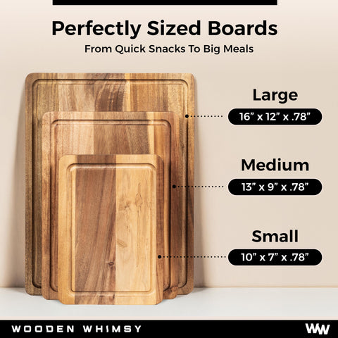 Wooden Whimsy medium acacia board for slicing cheese and vegetables