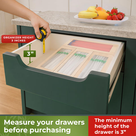 Woodenhouse bamboo baggie organizer shown with back-panel for quick restock