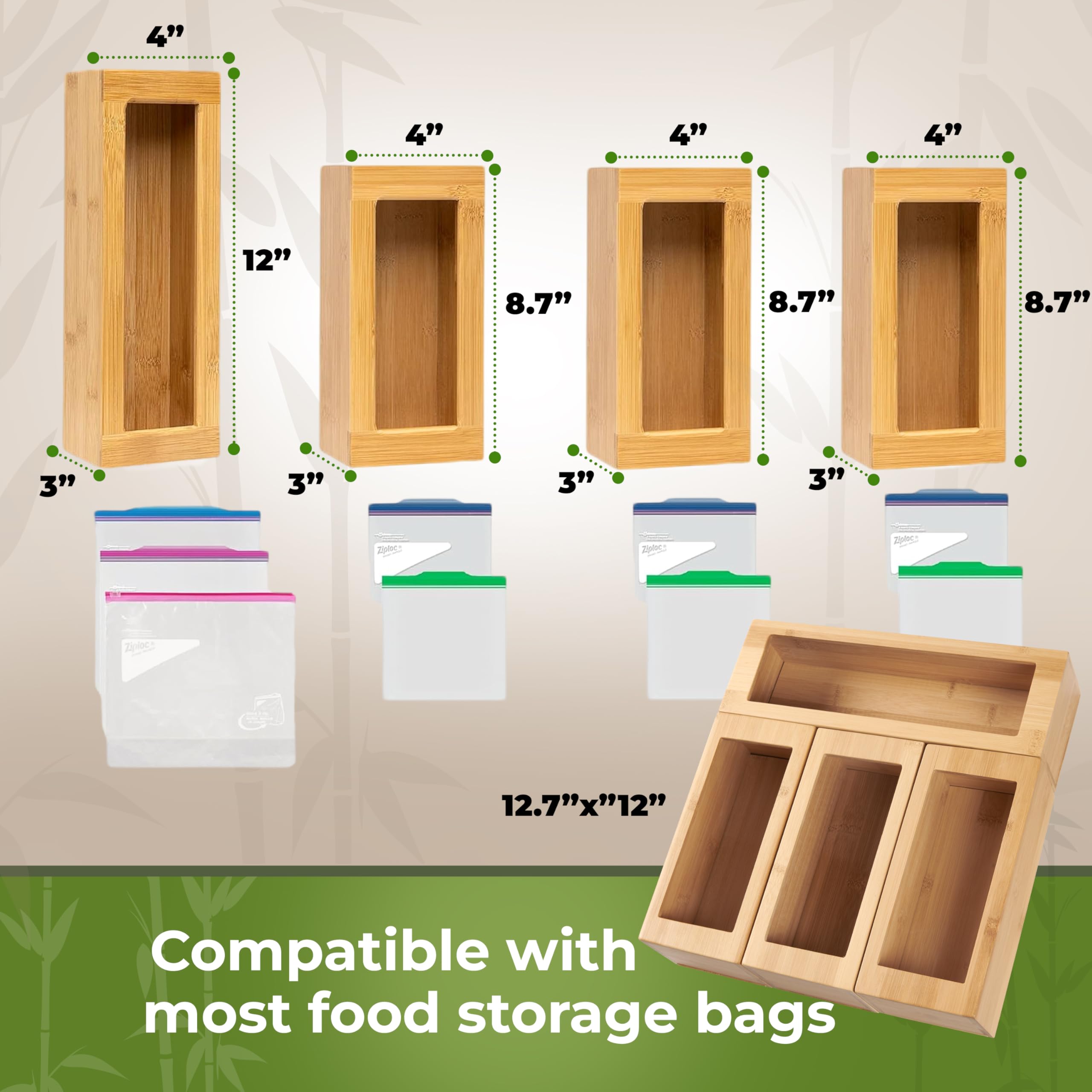 Woodenhouse bamboo baggie organizer in a labeled drawer for easy access