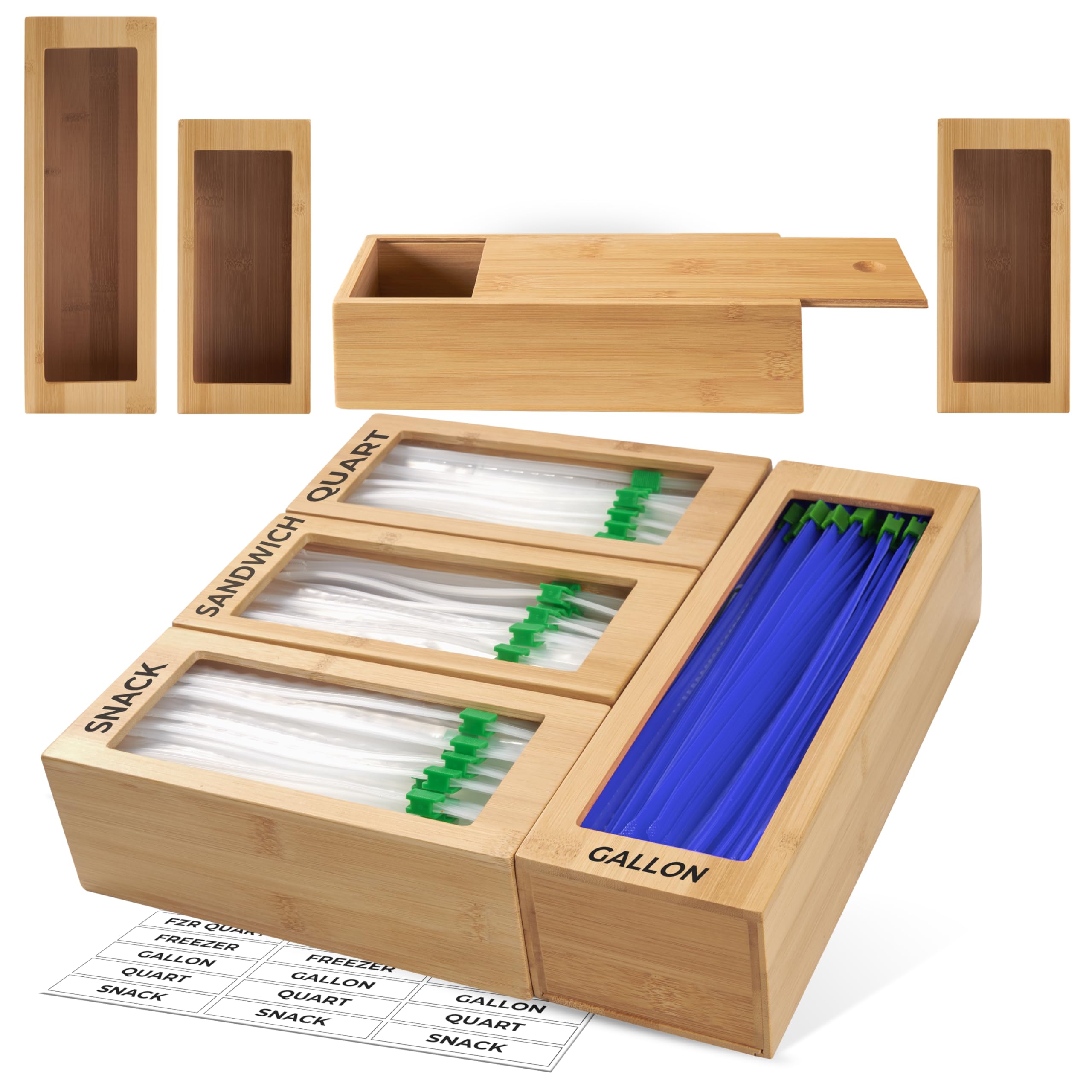 Woodenhouse bamboo baggie organizer in a four-block drawer setup improves organization