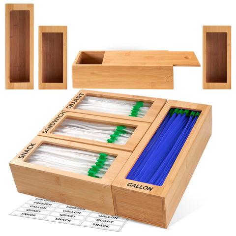 Woodenhouse bamboo baggie organizer in a four-block drawer setup improves organization